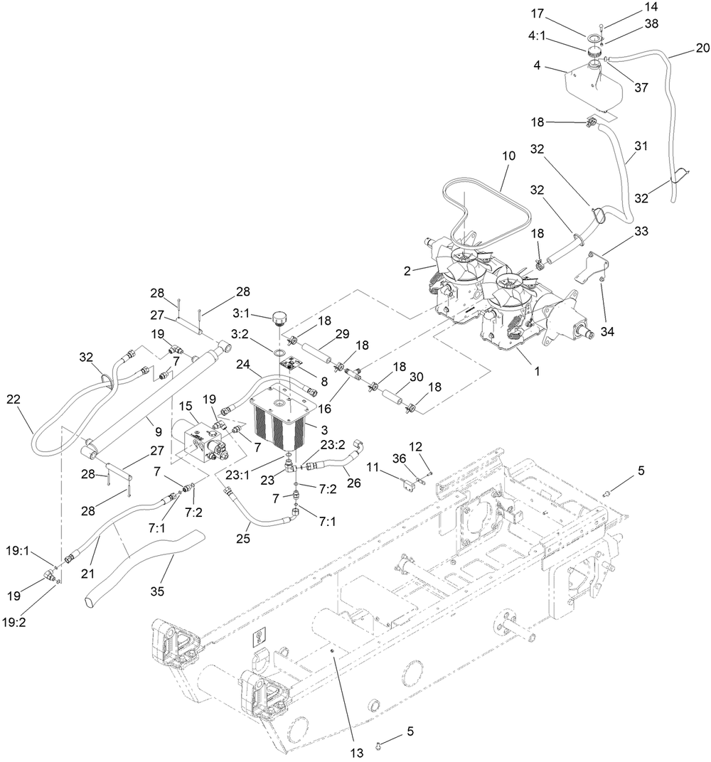 Hydraulic Pump Assembly Diagram and Parts List for 68138 413000000 - 999999999 Toro Lawn Tractor Accessories