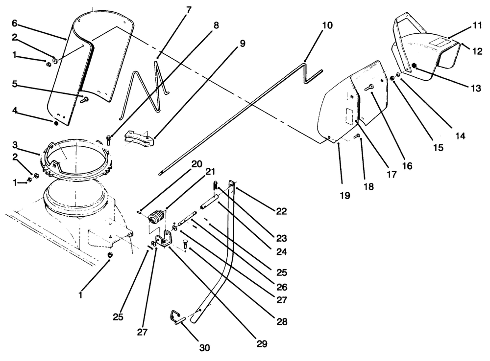 Chute Assembly Diagram and Parts List for 79361 4900001 - 4999999 Toro Lawn Tractor