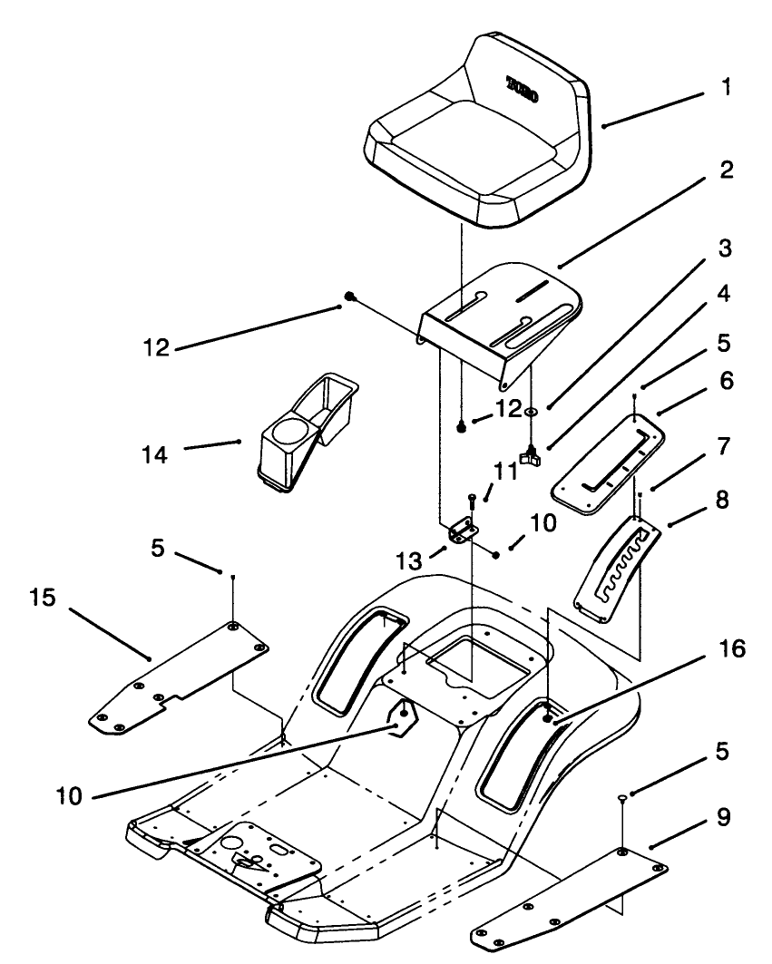 Seat Assembly Diagram and Parts List for 71213 59000001 - 59100000 Toro Lawn Tractor