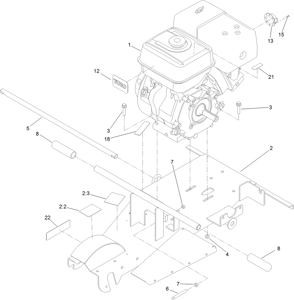Engine And Frame Assembly Diagram and Parts List for 22615HD 400000000 - 401999999 Toro Stump Grinder
