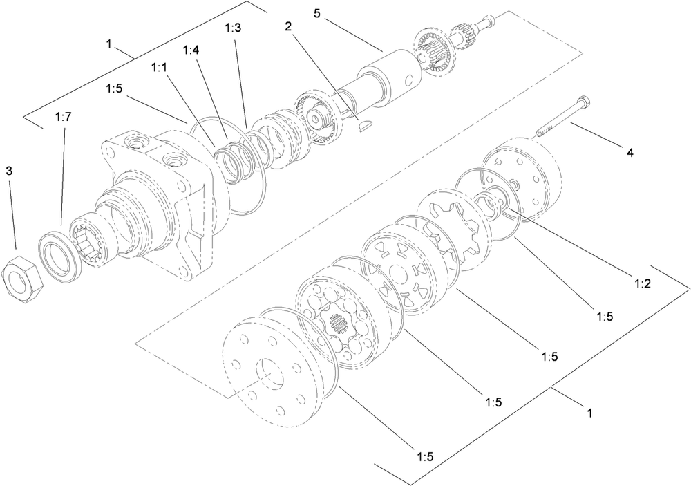 Hydraulic Motor Assembly Diagram and Parts List for 74568TE (311000001-311999999)(2011) Toro Lawn Mower