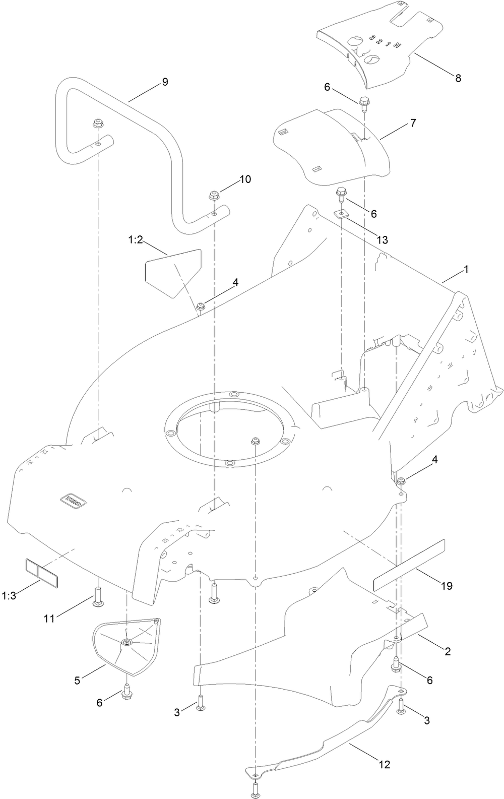 Housing Assembly Diagram and Parts List for 22296 412800000 - 999999999 Toro Lawn Mower