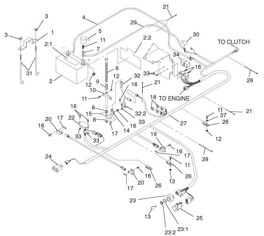 Electrical System Assembly Diagram and Parts List for 74231 (230000001-230006000)(2003) Toro Lawn Mower