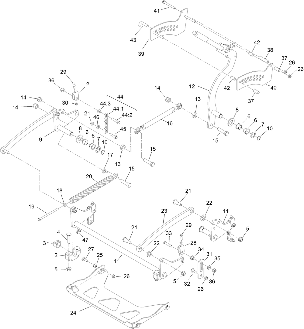 Deck Lift Assembly Diagram and Parts List for 74504TE (316000001-316999999)(2016) Toro Lawn Mower