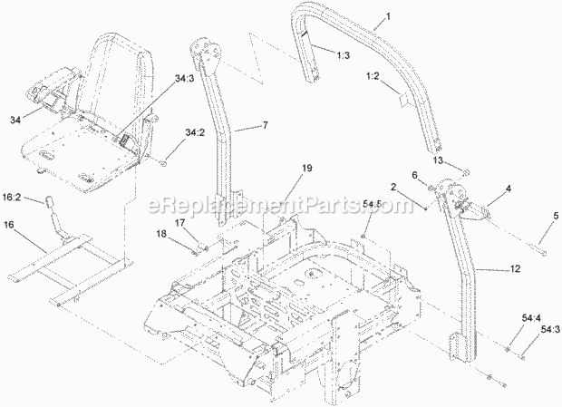 Roll-Over Protection System Assembly No. 108- Diagram and Parts List for 74262CP 270000001-270999999 Toro Lawn Mower