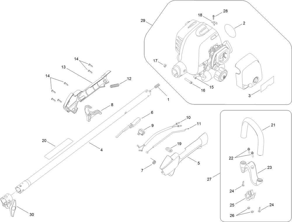 Upper Shaft, Handle And Powerhead Assembly Diagram and Parts List for 51946 312000001 - 312999999 Toro Trimmer