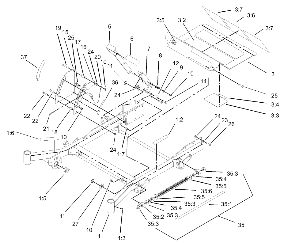 Front Frame Assembly Diagram and Parts List for 74231 (230006001-230999999)(2003) Toro Lawn Mower