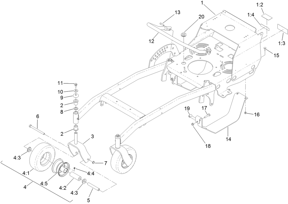 Frame Assembly Diagram and Parts List for 44410 406814864-407699999 Toro Lawn Mower