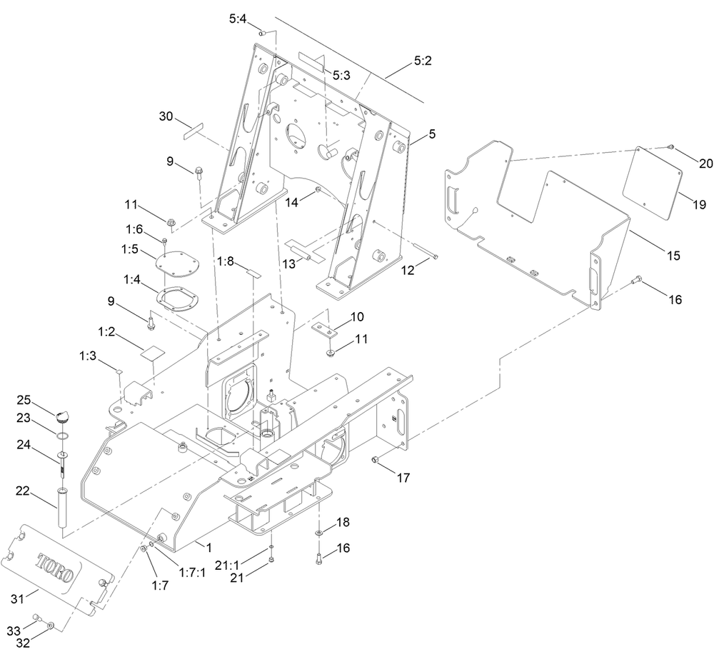 Frame Assembly Diagram and Parts List for 22323G 405700000 - 410299999 Toro Lawn Tractor Accessories