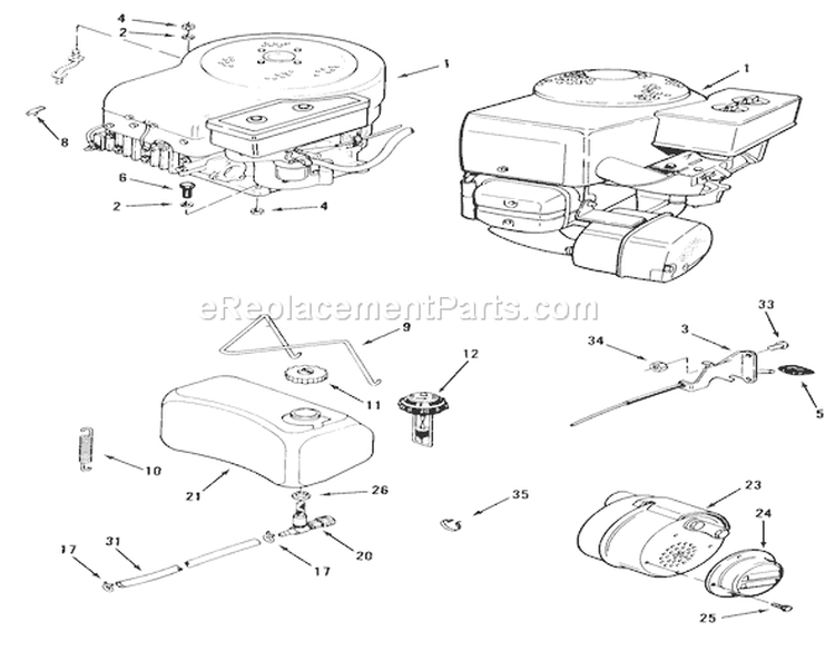 Engine, Fuel & Exhaust Systems Diagram and Parts List for 22-11B302 1986 Toro Lawn Tractor