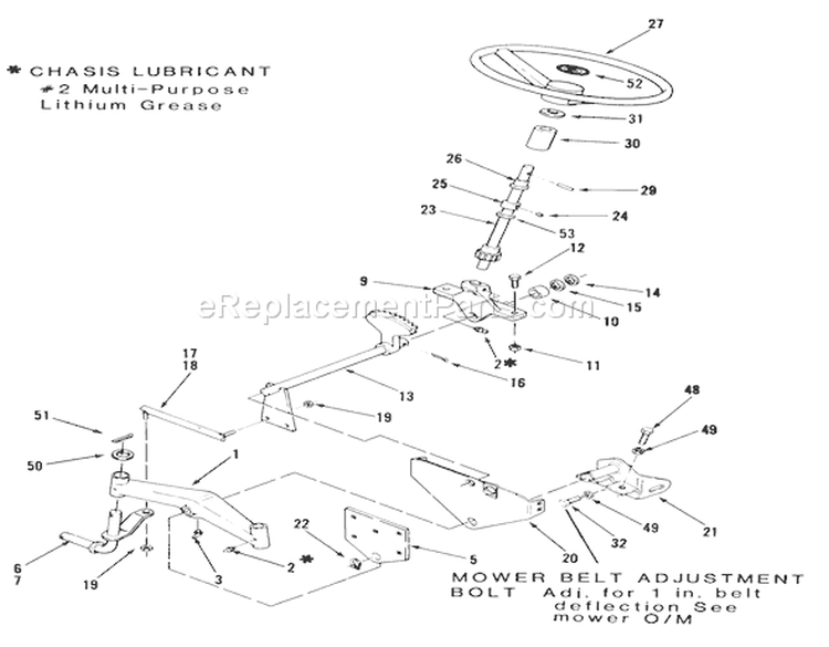 Front Axle And Steering (mower Hanger) Diagram and Parts List for 22-11B302 1986 Toro Lawn Tractor