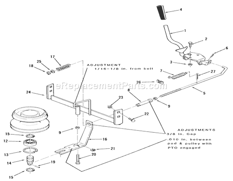 Pto Clutch Diagram and Parts List for 22-11B302 1986 Toro Lawn Tractor