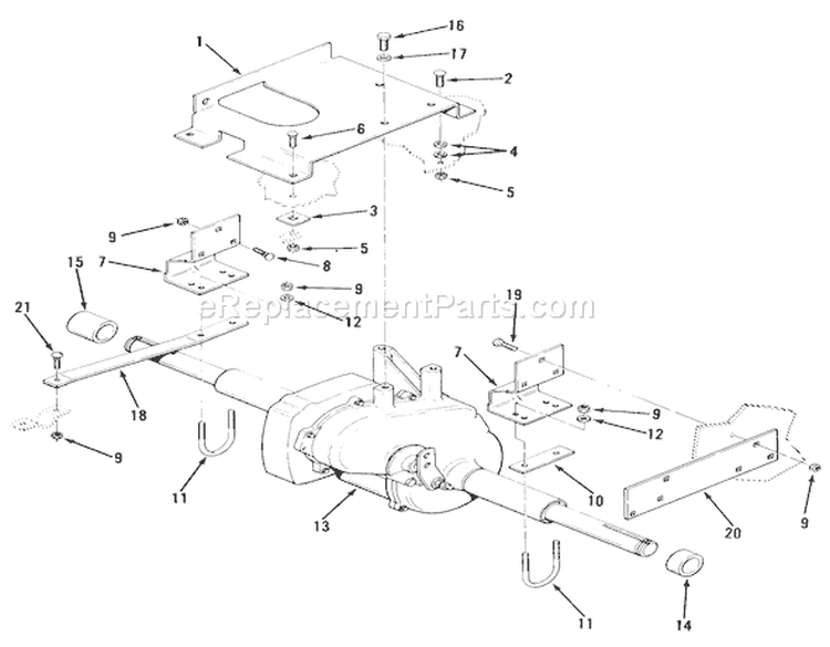 Transaxle Diagram and Parts List for 22-11B302 1986 Toro Lawn Tractor