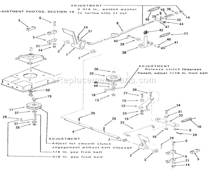 Brake And Clutch Linkage 3 & 5 Speeds Diagram and Parts List for 22-11B302 1986 Toro Lawn Tractor