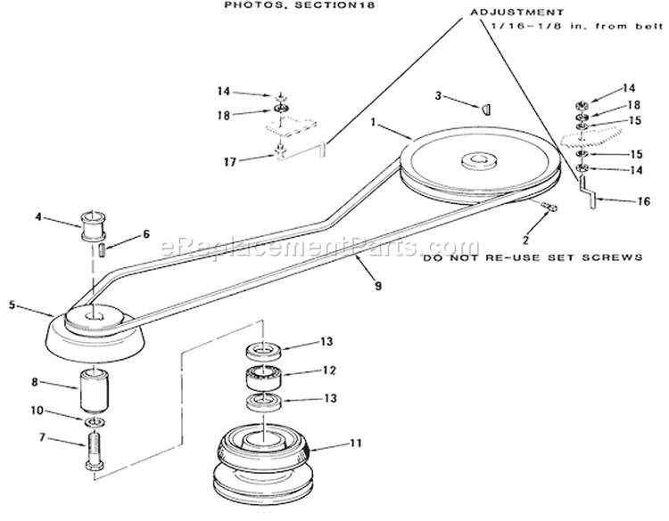 Drive Belt And Pulleys Diagram and Parts List for 22-11B302 1986 Toro Lawn Tractor