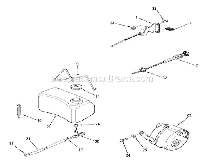 Fuel And Exhaust Systems Diagram and Parts List for A2-11BP01 1984 Toro Lawn Tractor