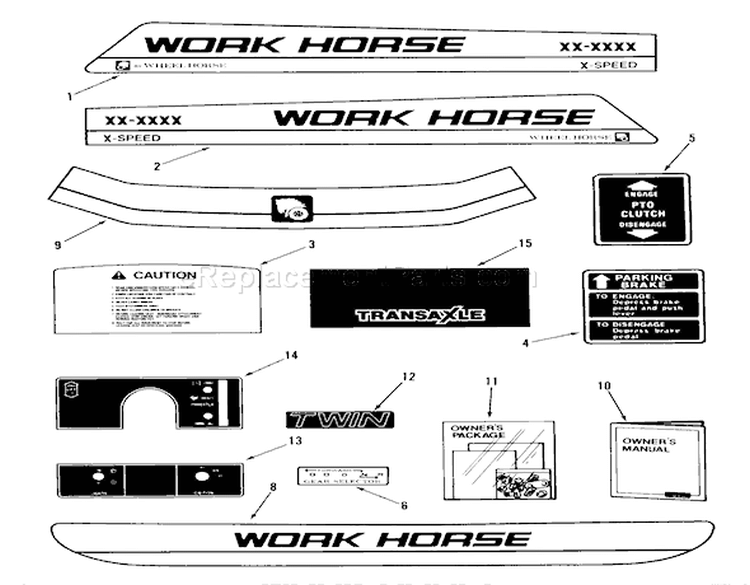 Decals, Miscellaneous Diagram and Parts List for A2-11BP01 1984 Toro Lawn Tractor