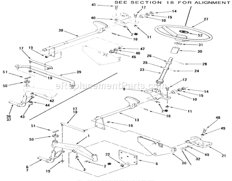 Front Axle And Steering (mower Hanger) Diagram and Parts List for 22-08B301 1985 Toro Lawn Tractor