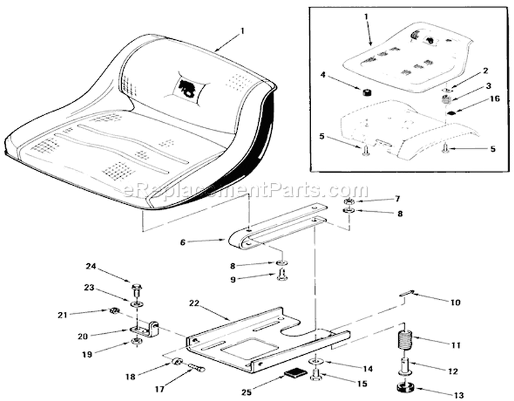 Seat And Suspension Diagram and Parts List for 22-08B301 1985 Toro Lawn Tractor