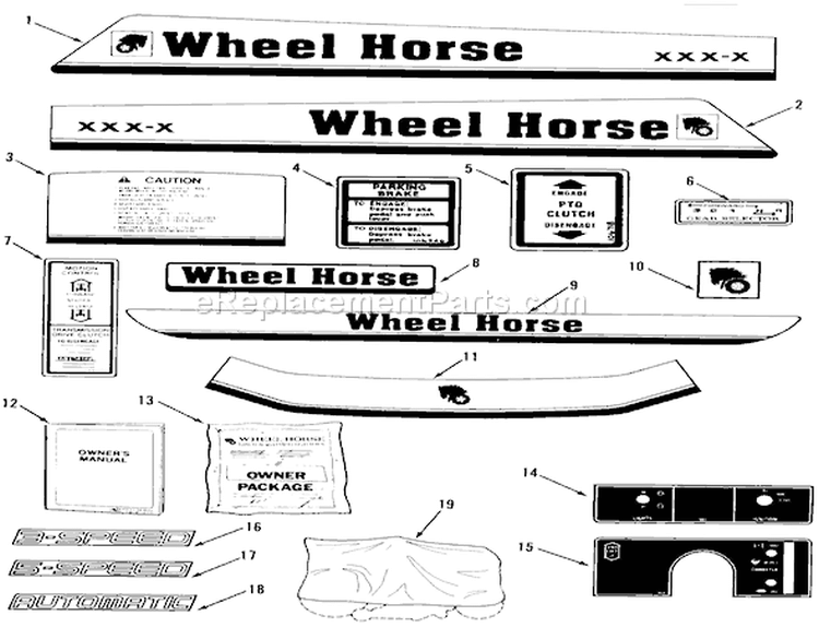 Decals, Miscellaneous Diagram and Parts List for 22-08B301 1985 Toro Lawn Tractor