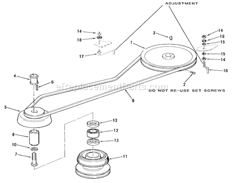 Drive Belt And Pulleys Diagram and Parts List for 22-08B301 1985 Toro Lawn Tractor