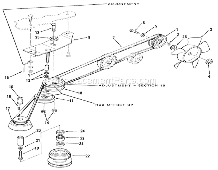 Drive Belt And Pulleys-Automatic Model Diagram and Parts List for 22-08B301 1985 Toro Lawn Tractor