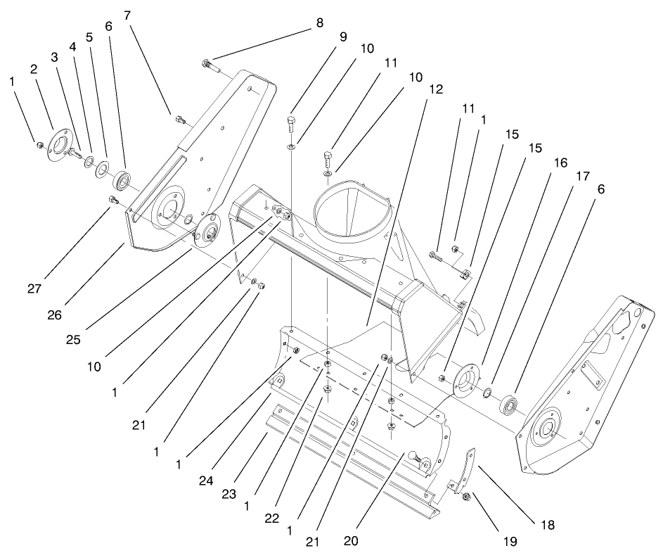 Auger Housing Assembly Diagram and Parts List for 38424 9900001 - 9999999 Toro Snow Blower
