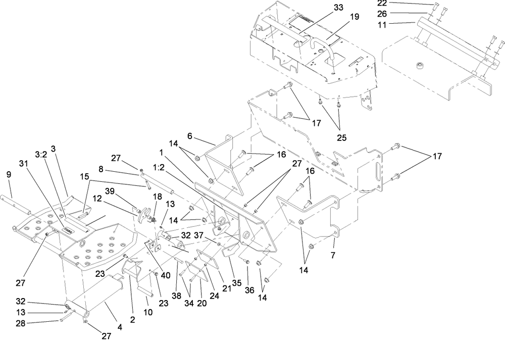 Platform Assembly Diagram and Parts List for 22476 400000000 - 401999999 Toro Lawn Tractor Accessories