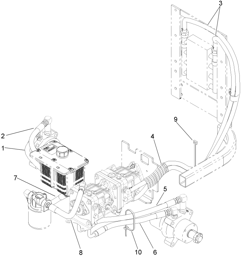 Hydraulic Hose System Assembly Diagram and Parts List for 74264TE (280000001-280999999)(2008) Toro Lawn Mower