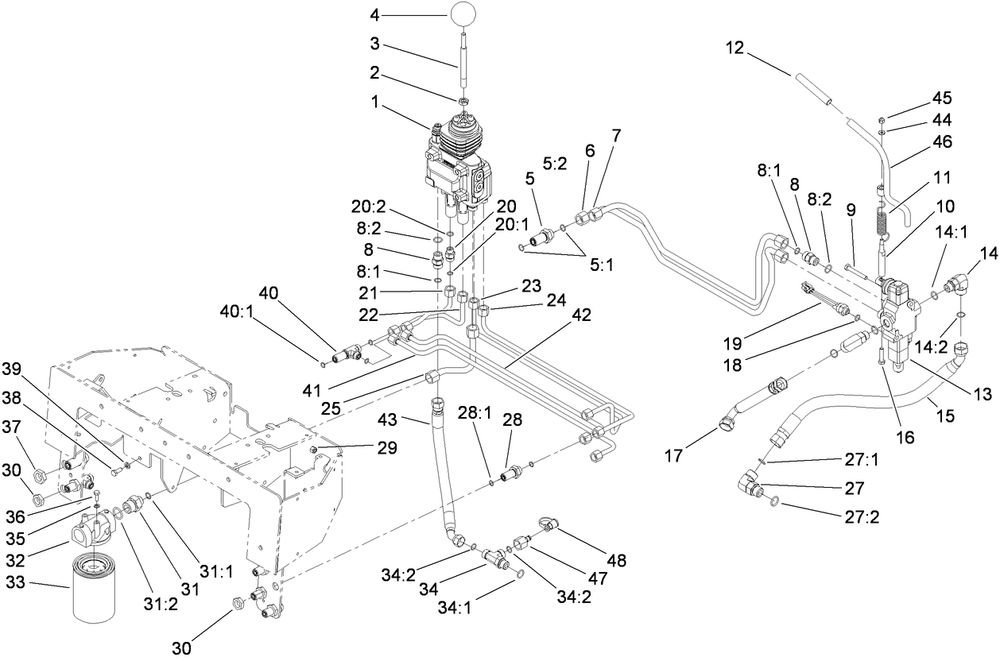 Principal Hydraulic Assembly Diagram and Parts List for 22323 400000000 - 401799999 Toro Lawn Tractor Accessories