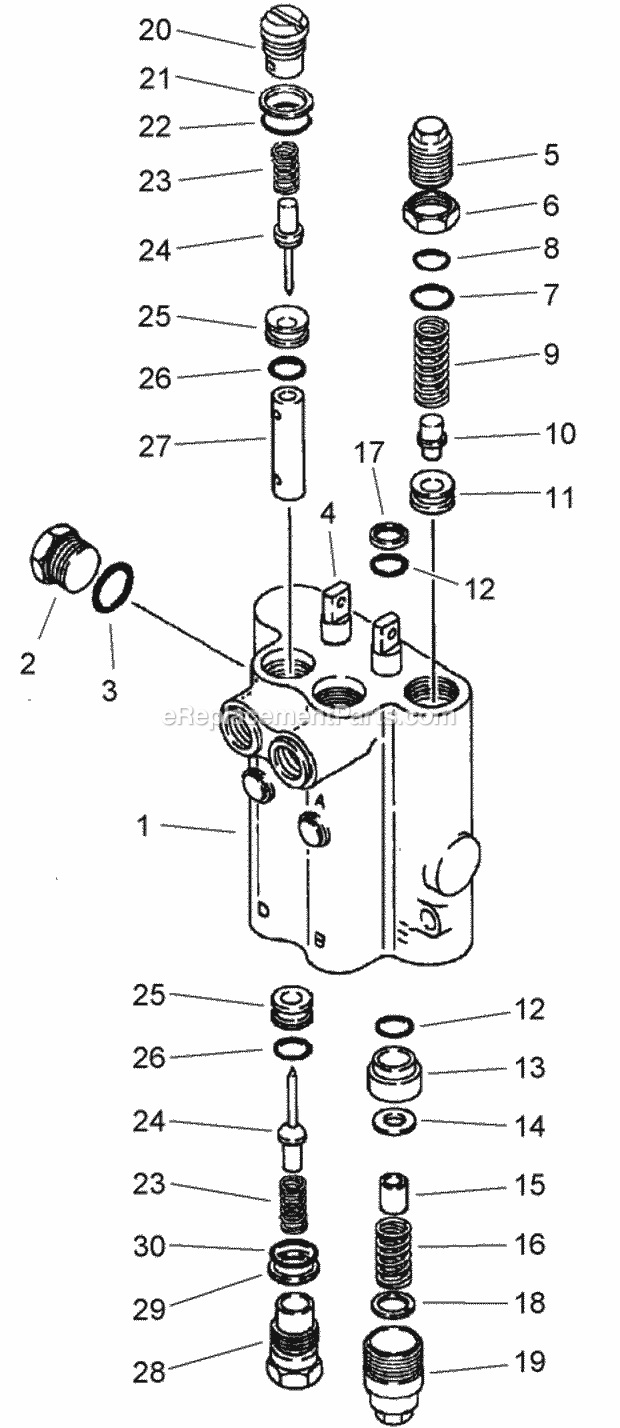 Steering And Attachment Lift Control Valve As Diagram and Parts List for 2011  Toro Lawn Tractor Accessories