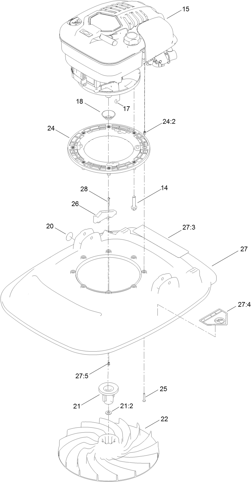 Engine And Deck Assembly Diagram and Parts List for 2610 315000001 - 315999999 Toro Lawn Tractor Accessories