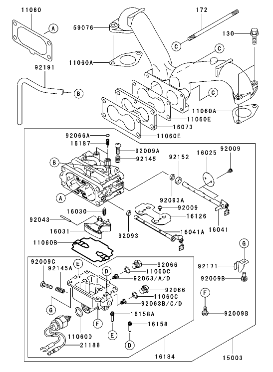 Carburetor Assembly Diagram and Parts List for 74416 (250000001-250005000)(2005) Toro Lawn Mower