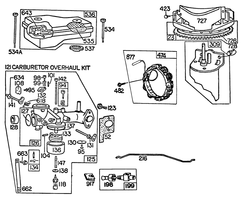 Engine Briggs & Stratton Model 252707-0230-01 (Model 57360) Diagram and Parts List for 57360 3000001 - 3999999 Toro Lawn Tractor