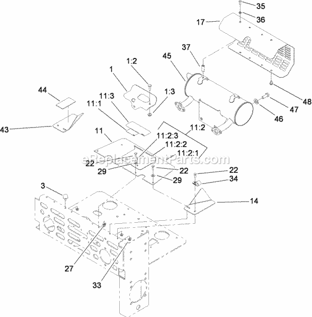 Muffler And Guard Assembly Diagram and Parts List for 74284 280000001-280999999 Toro Lawn Mower