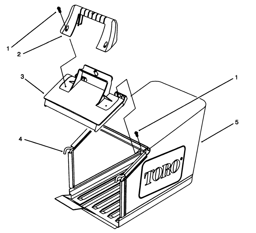 Grass Bag Assembly Diagram and Parts List for 26631B 3900001 - 3999999 Toro Lawn Mower