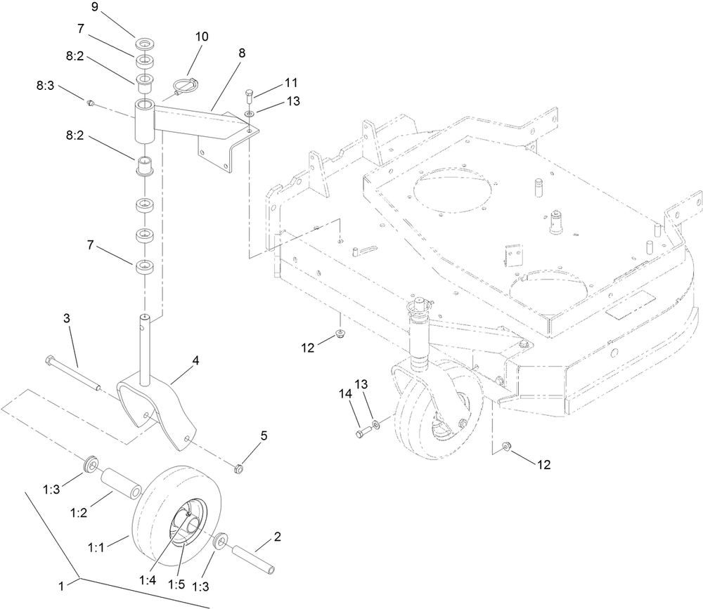 Caster Assembly Diagram and Parts List for 39674 400000000-404319999 Toro Lawn Mower