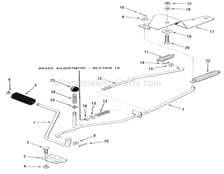 Clutch, Brake Linkage Diagram and Parts List for 33-08B303 1986 Toro Lawn Tractor