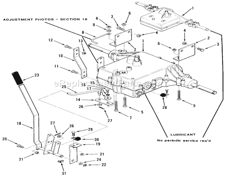 Mechanical Transmission Diagram and Parts List for 33-08B303 1986 Toro Lawn Tractor