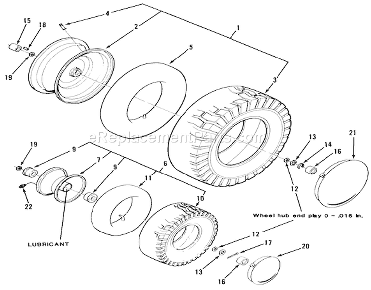 Wheels And Tires Diagram and Parts List for 33-08B303 1986 Toro Lawn Tractor