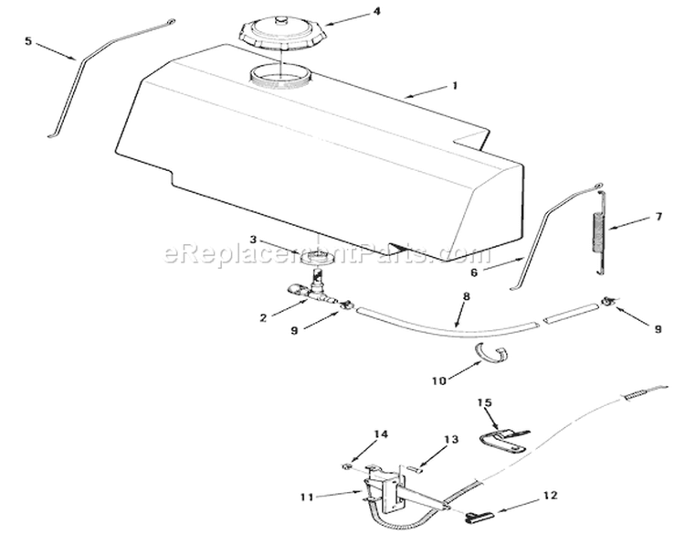 Fuel System Diagram and Parts List for 33-08B303 1986 Toro Lawn Tractor