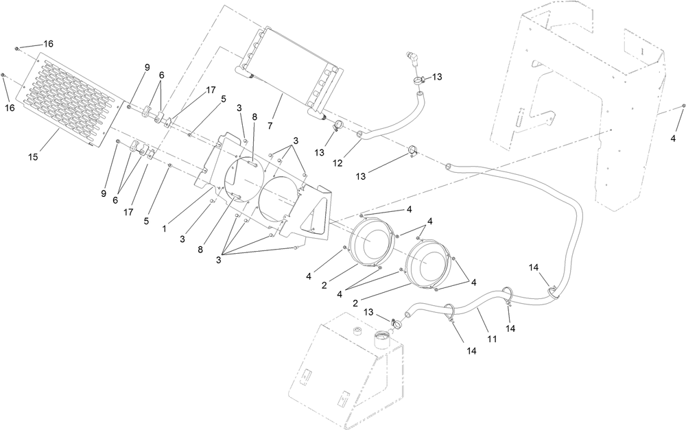 Oil Cooler Assembly Diagram and Parts List for 22974 400000000 - 401999999 Toro Lawn Tractor Accessories