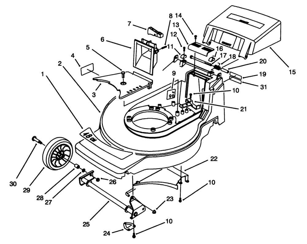 Housing Assembly Diagram and Parts List for 20907B 3900001 - 3999999 Toro Lawn Mower