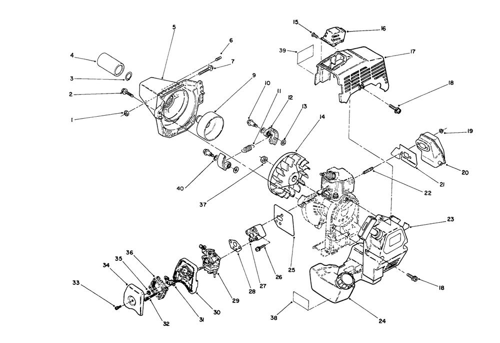 Engine Assembly Diagram and Parts List for 51652 1000001 - 1999999 Toro Trimmer