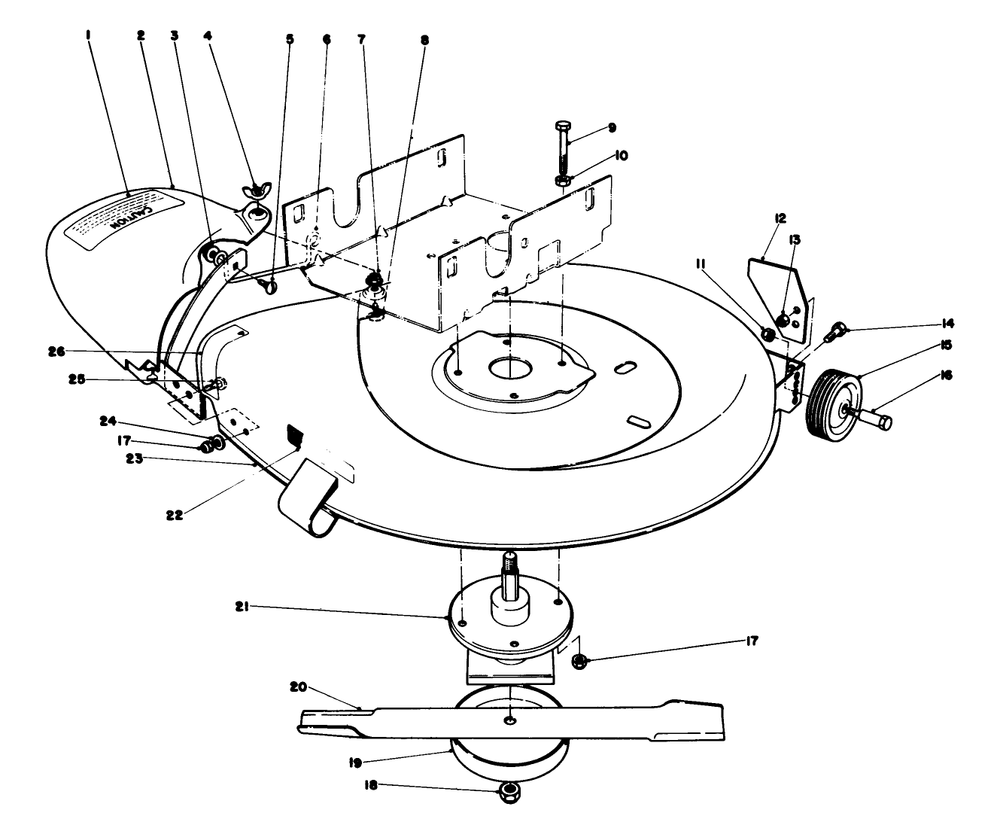 Mower Housing Assembly Diagram and Parts List for 56044 1000001 - 1999999 Toro Lawn Tractor