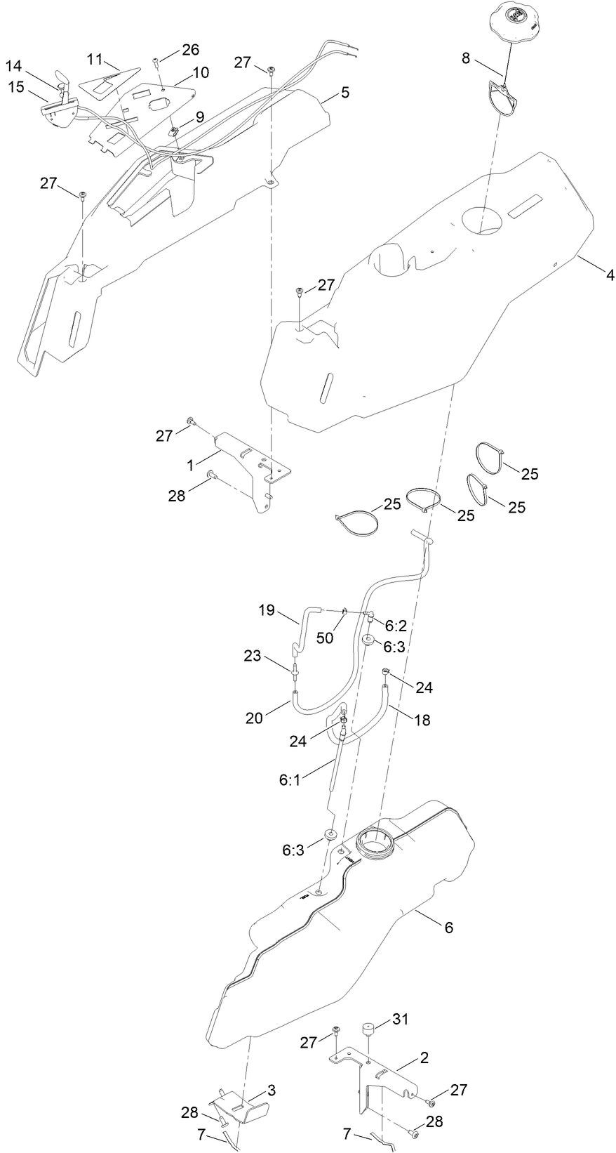 Fuel Pod Assembly Diagram and Parts List for 75750TA 400000000 - 999999999 Toro Lawn Tractor
