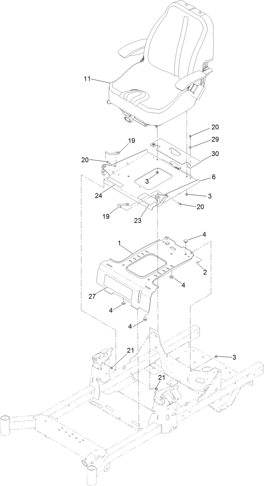 Seat Mount Assembly Diagram and Parts List for 74472 402100000-403351083 Toro Lawn Tractor