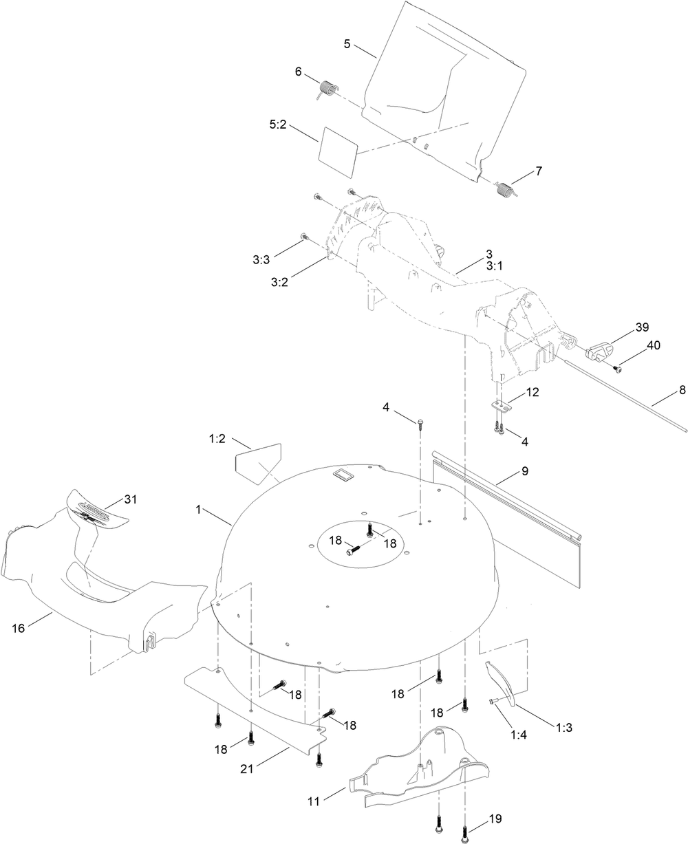 Housing Assembly Diagram and Parts List for 21852T 400000000 - 999999999 Toro Lawn Mower