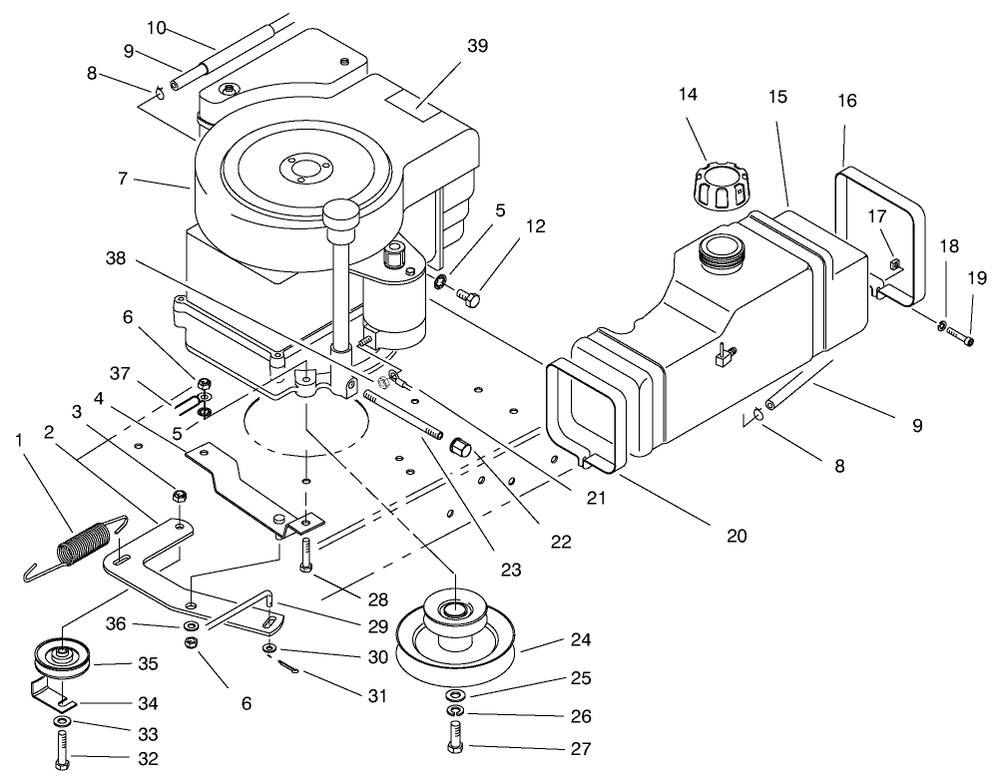 Engine Assembly Diagram and Parts List for 70089 9900001 - 9999999 Toro Lawn Tractor