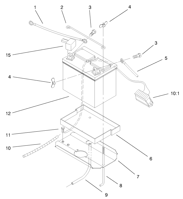 Battery Assembly Diagram and Parts List for 72047 9900001 - 9999999 Toro Lawn Tractor